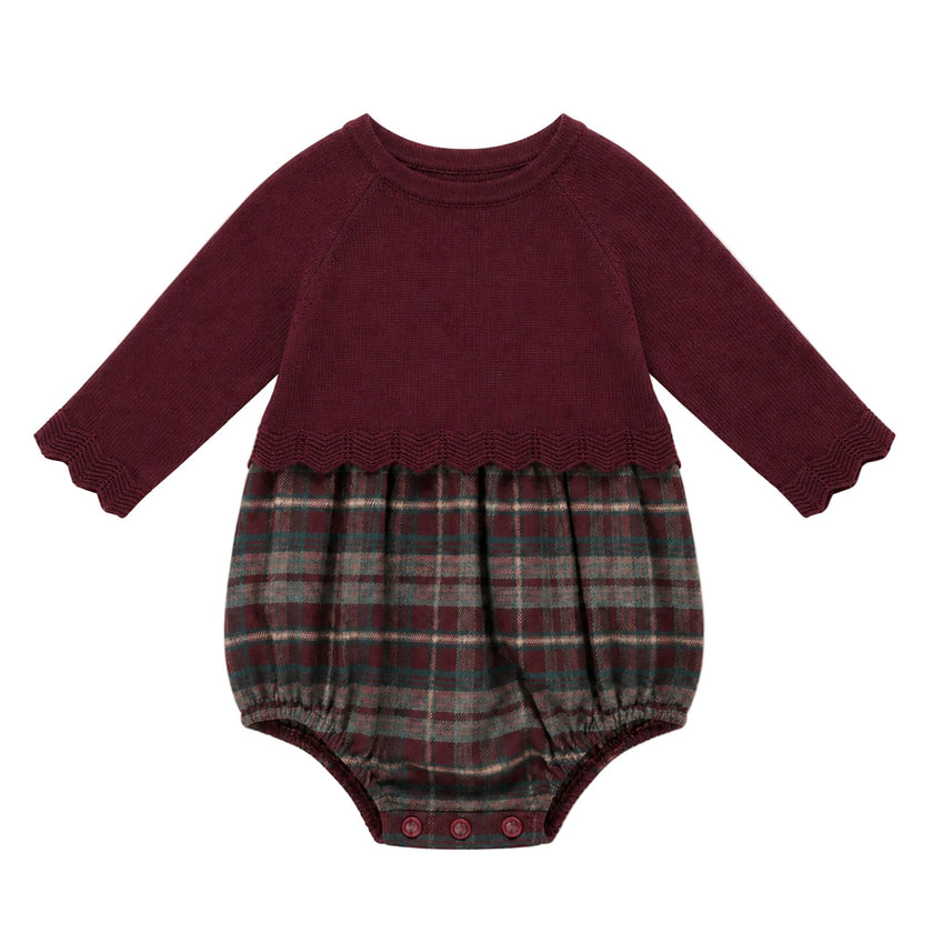 Pointel Knit & Plaid Woven Bubble