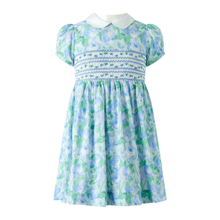 Blue Classic Rose Smocked Dress