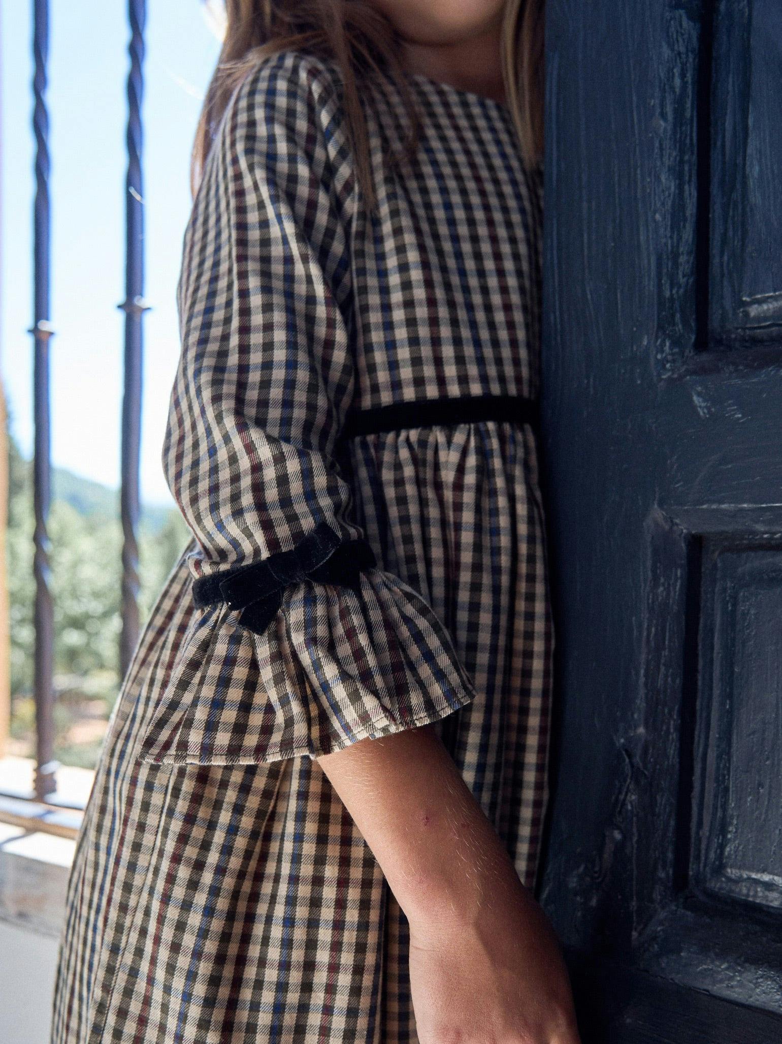 Burgundy Check Marta Girl Dress