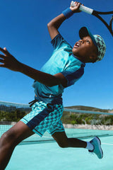 Athletic Shorts In Recycled Polyester Teal Printed Checkerboard