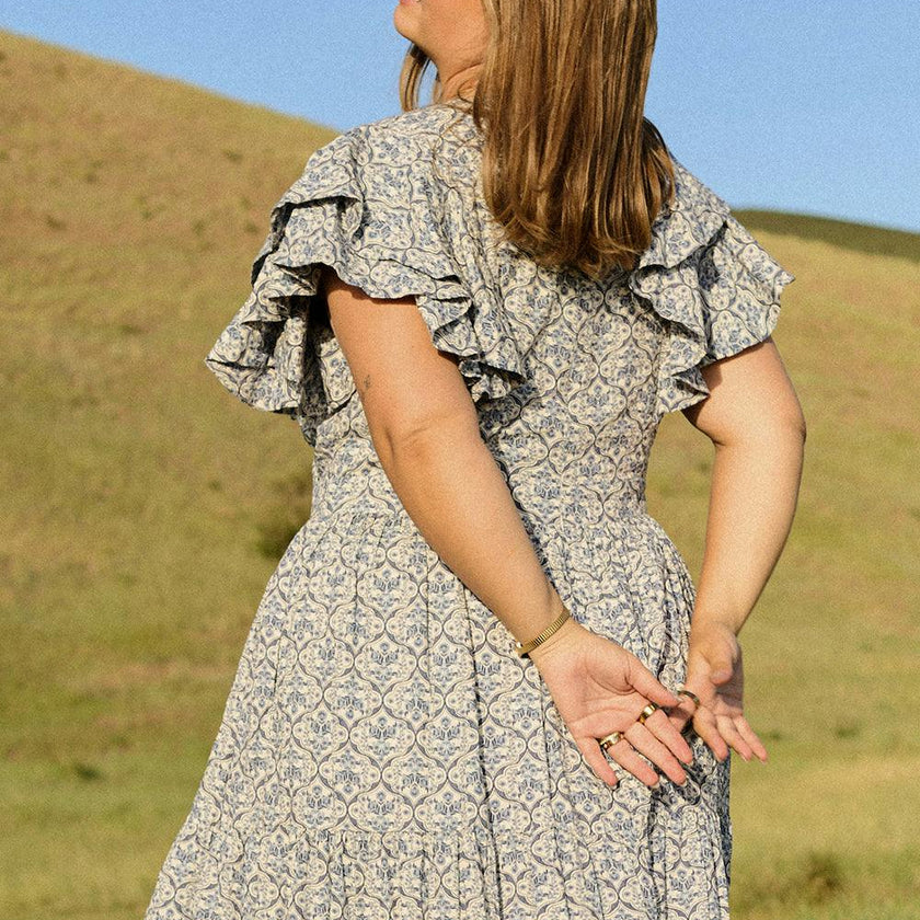 Trixie Dress in Blue Moroccan Tile