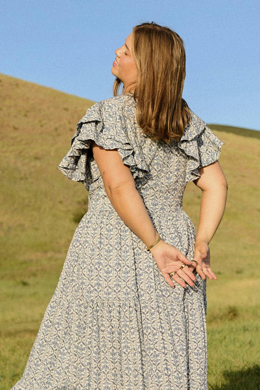 Trixie Dress in Blue Moroccan Tile