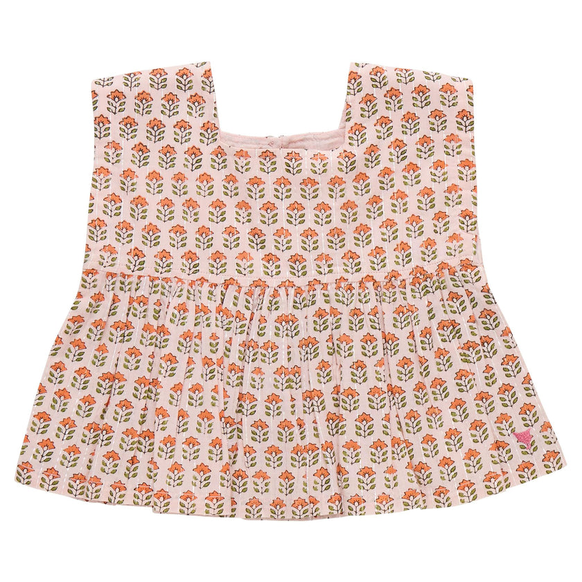 Girls Kamari Top - Pink Prairie Block Print