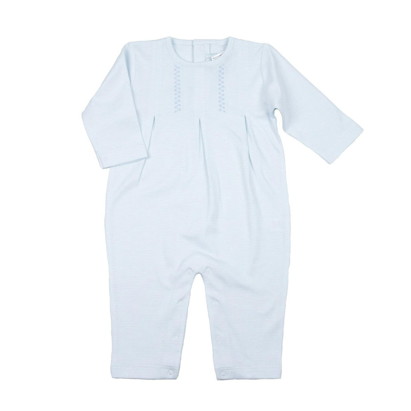 Blue Mini Stripe Long One Piece Embroidered Detail