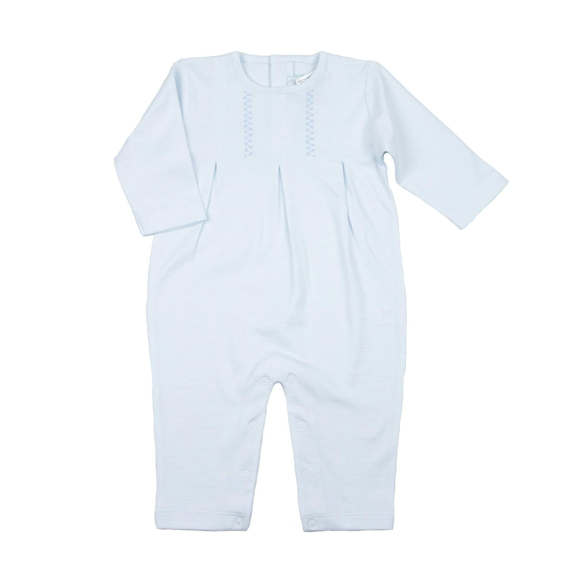 Blue Mini Stripe Long One Piece Embroidered Detail