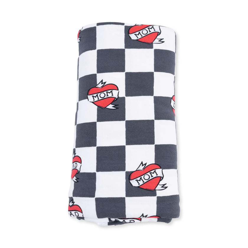Heart Tattoo Check Black - Swaddle Blanket