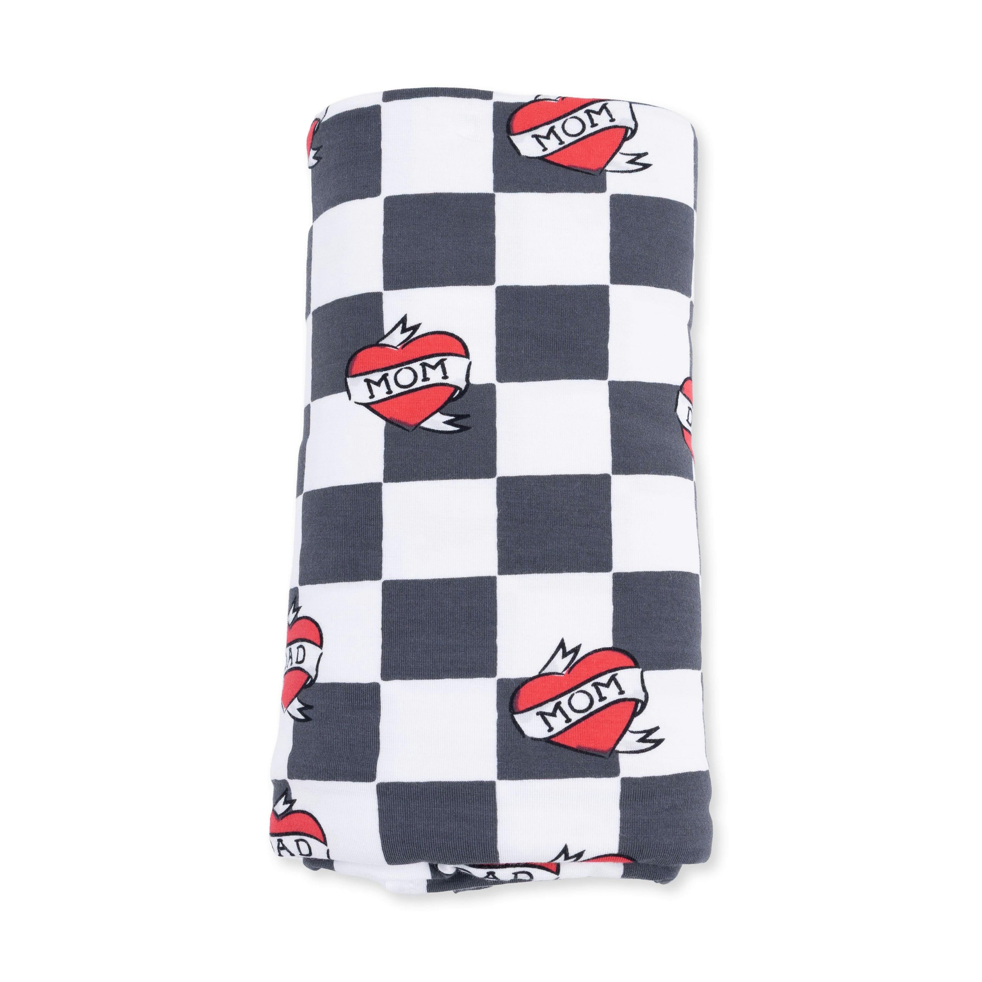 Heart Tattoo Check Black - Swaddle Blanket