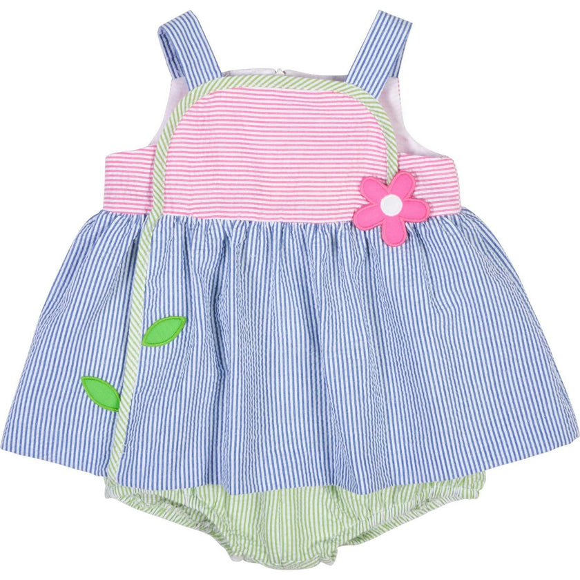 Seersucker Romper With Flower