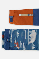 Two Piece Play Snowsuit Navy And Rust Colorblock With Blue Bear Print Pants