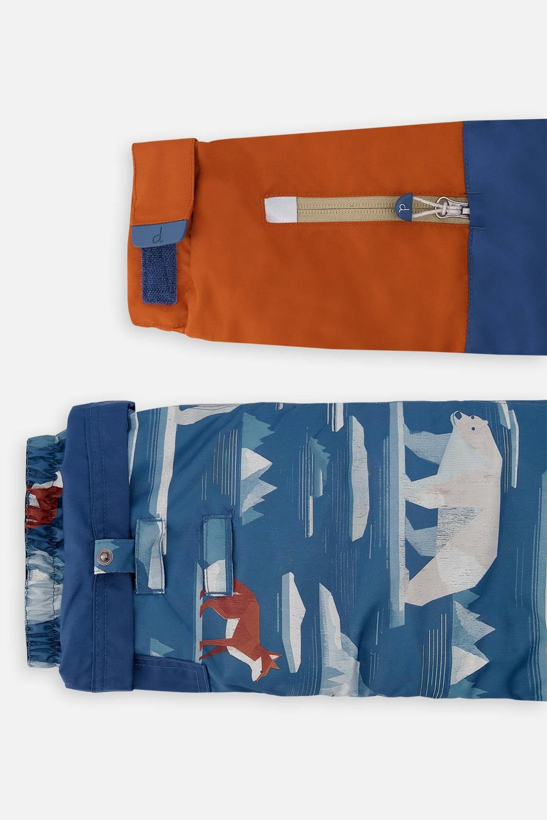 Two Piece Play Snowsuit Navy And Rust Colorblock With Blue Bear Print Pants