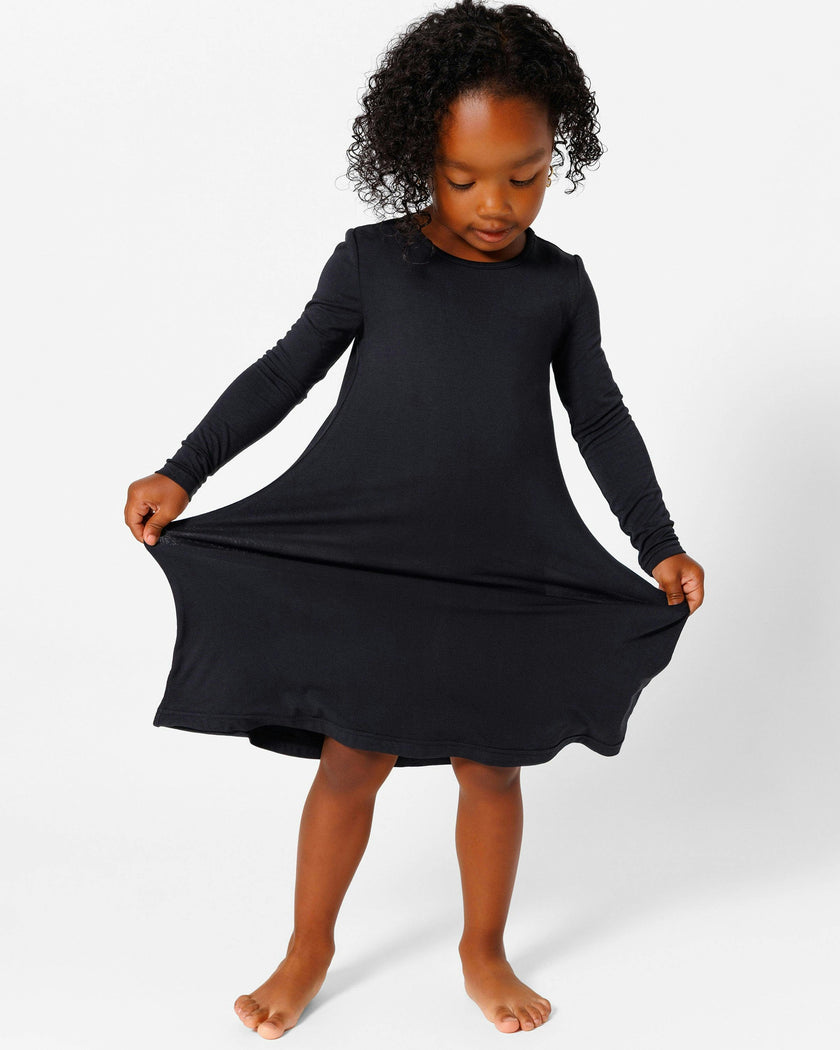 Obsidian Black Bamboo Girls' Long Sleeve Dress