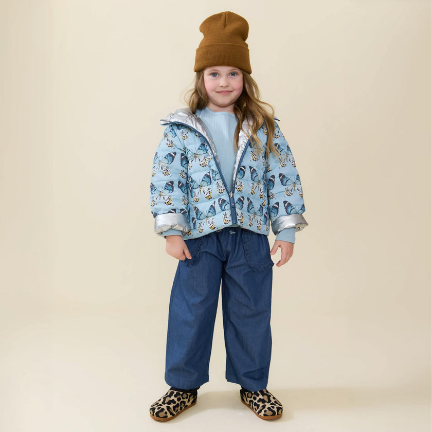Girls Reversible Riley Jacket - Blue Vintage Butterflies