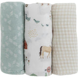 Cotton Muslin Swaddle Blanket 3 Pack - Farmyard