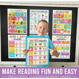 16-Piece Colorful Prek & Kindergarten Posters & 9-Piece Phonics & Vowels Posters