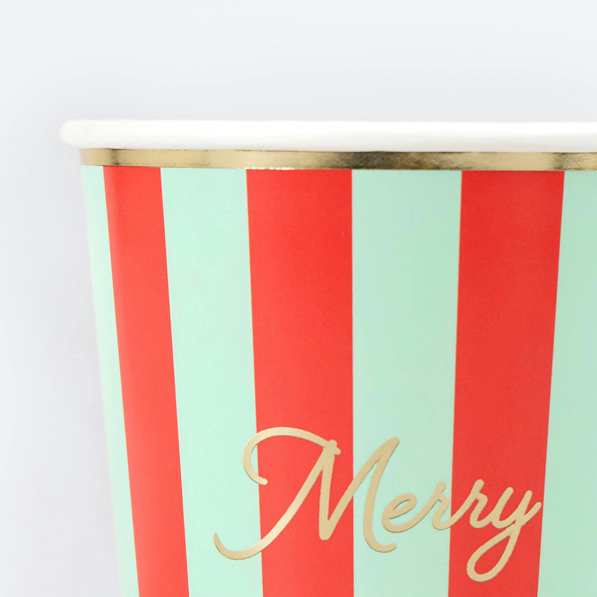 Striped Merry Christmas Cups