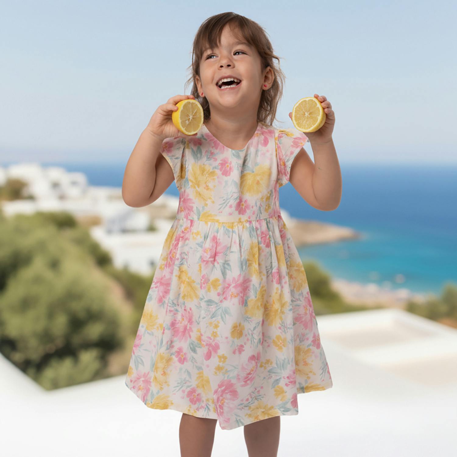 Eugenie Baby Dress Sleeveless, Yellow Pink Lagoon