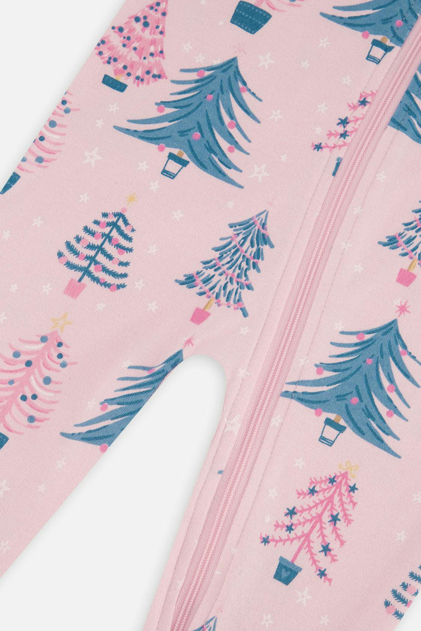 Baby Organic Cotton One Piece Pajama Pink Tree Print