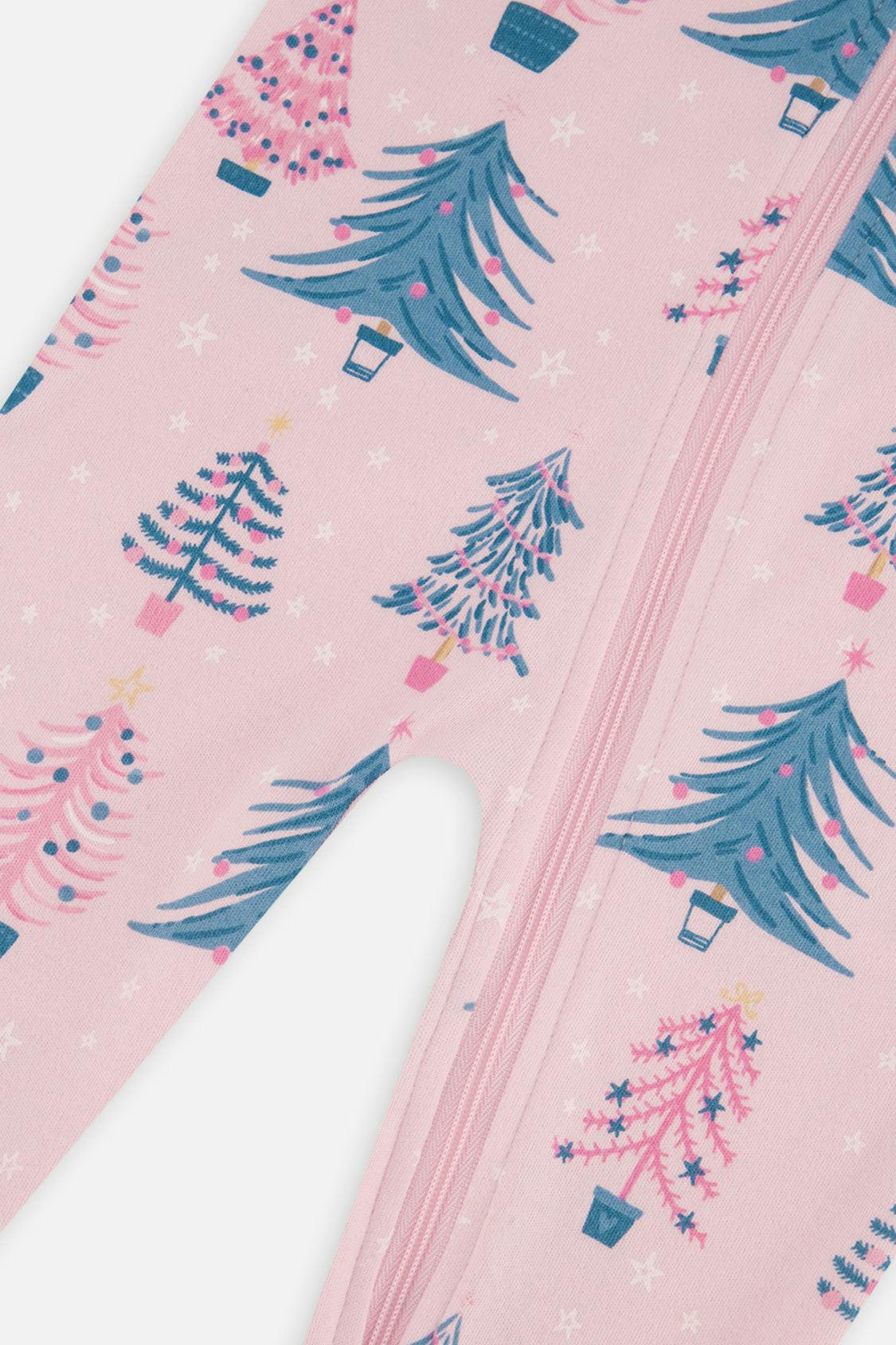Baby Organic Cotton One Piece Pajama Pink Tree Print