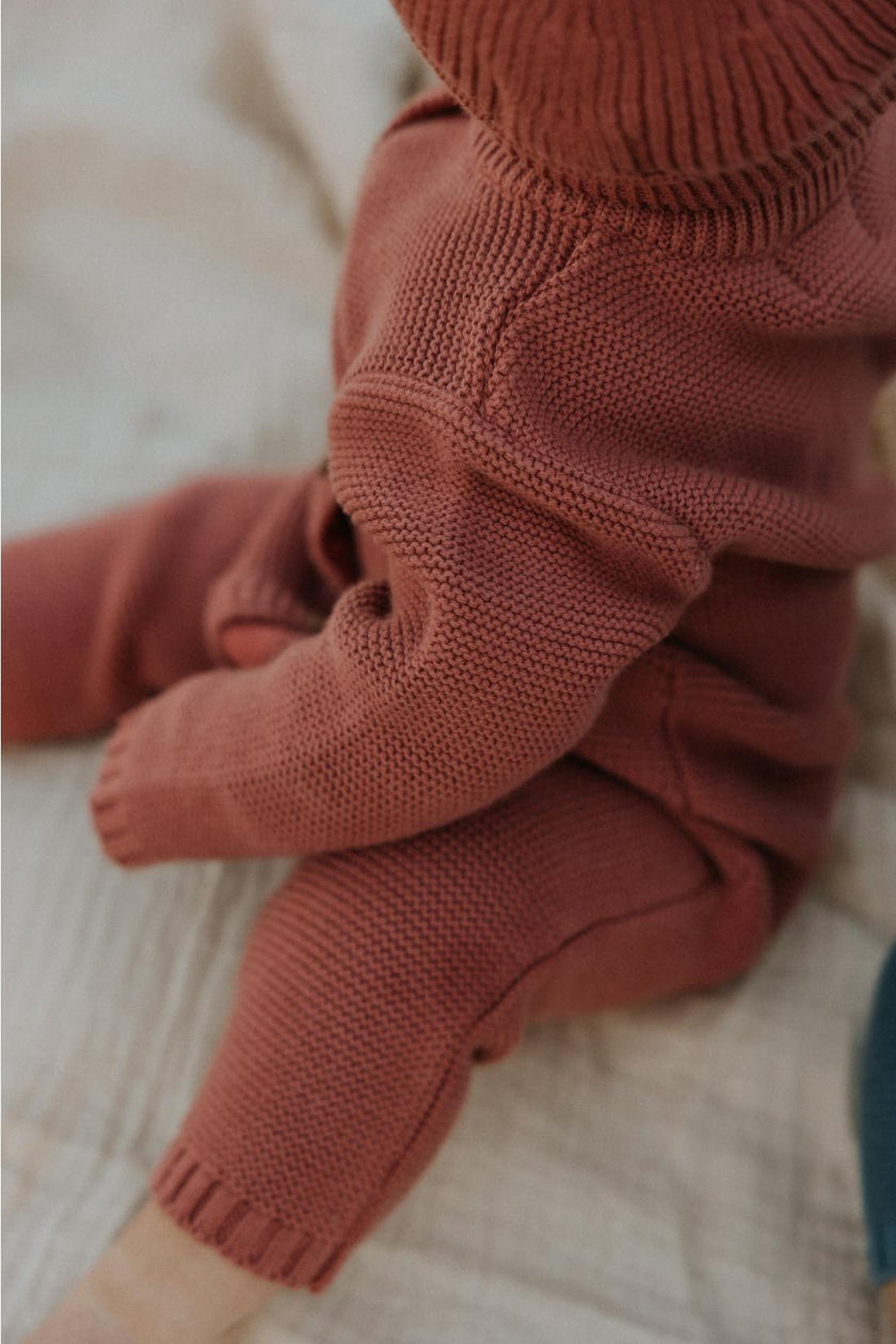 Penelope Garter Stitch Romper in Rosewood