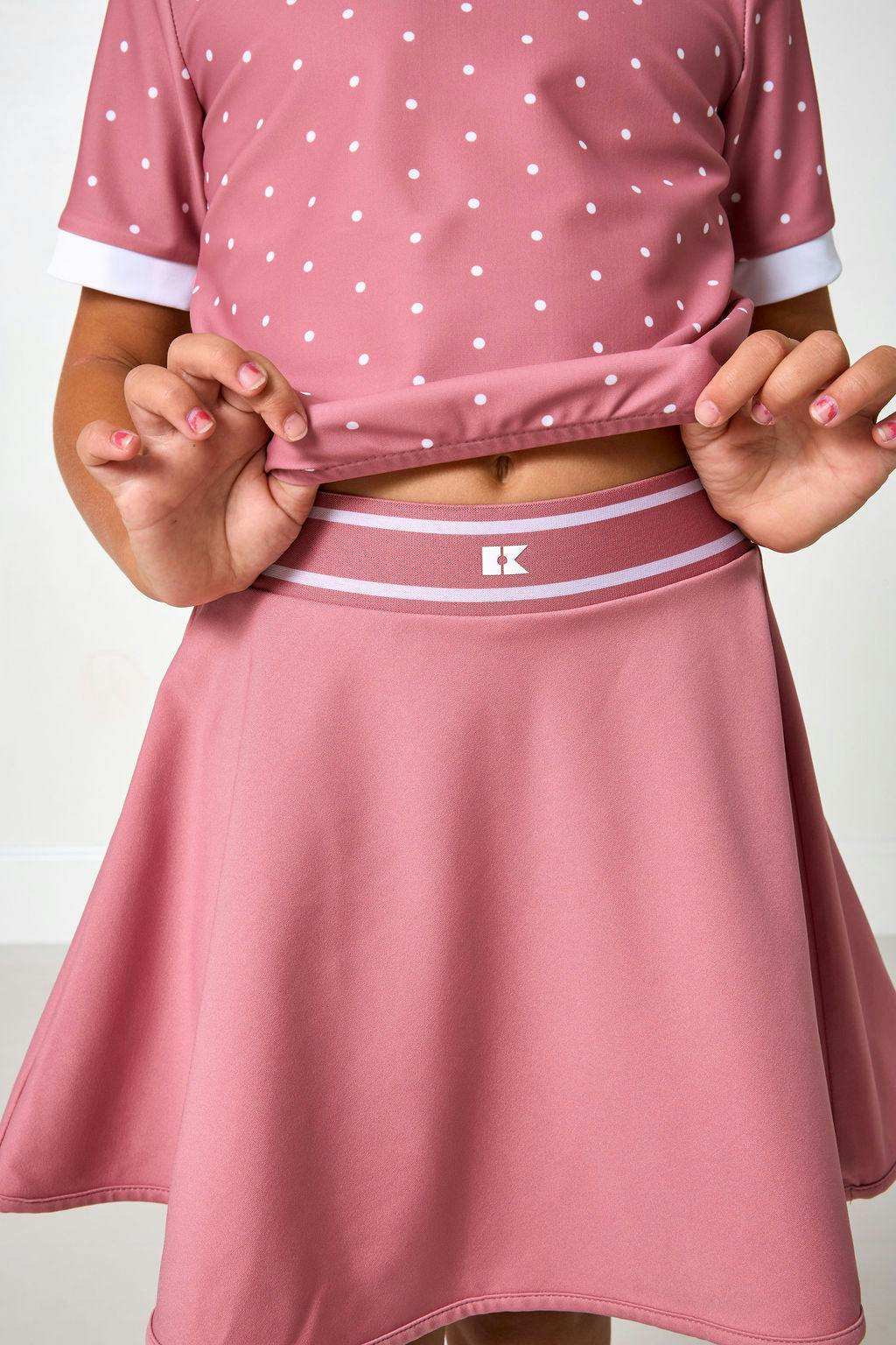 dusty pink polka dot dance tee
