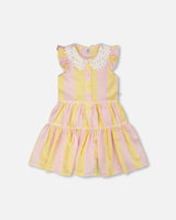 Flutter Sleeve Dress With Crochet Peter Pan Collar
