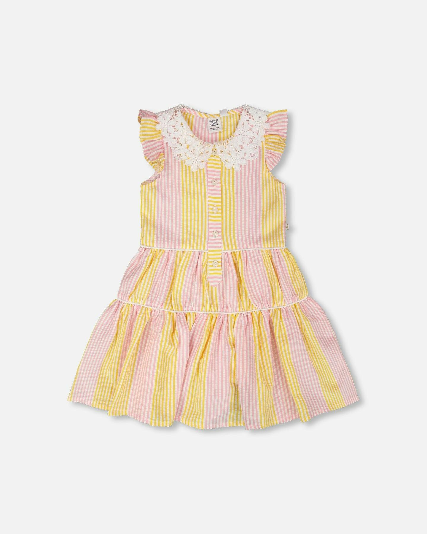 Flutter Sleeve Dress With Crochet Peter Pan Collar