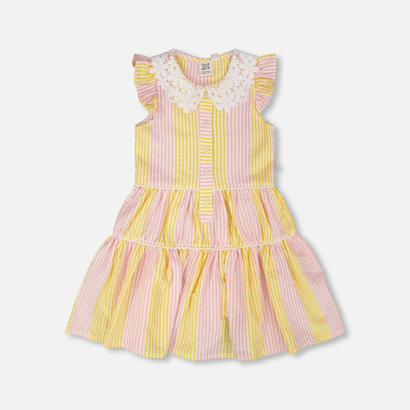 Flutter Sleeve Dress With Crochet Peter Pan Collar