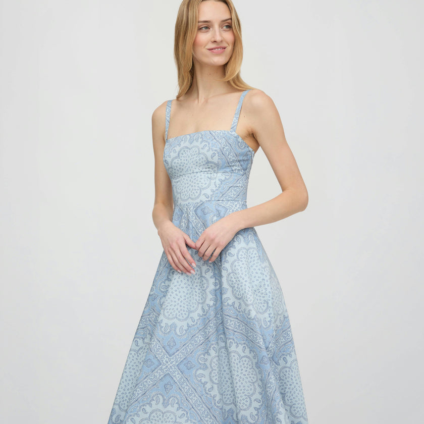 The Margot Dress - Dusty Blue Paisley Scarf