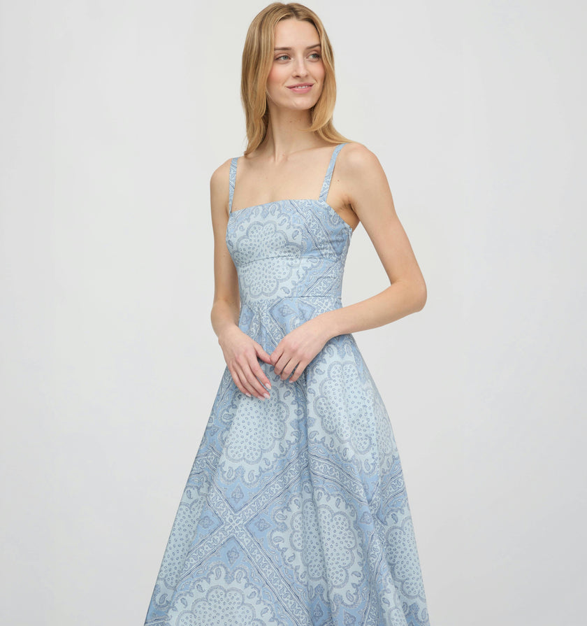 The Margot Dress - Dusty Blue Paisley Scarf