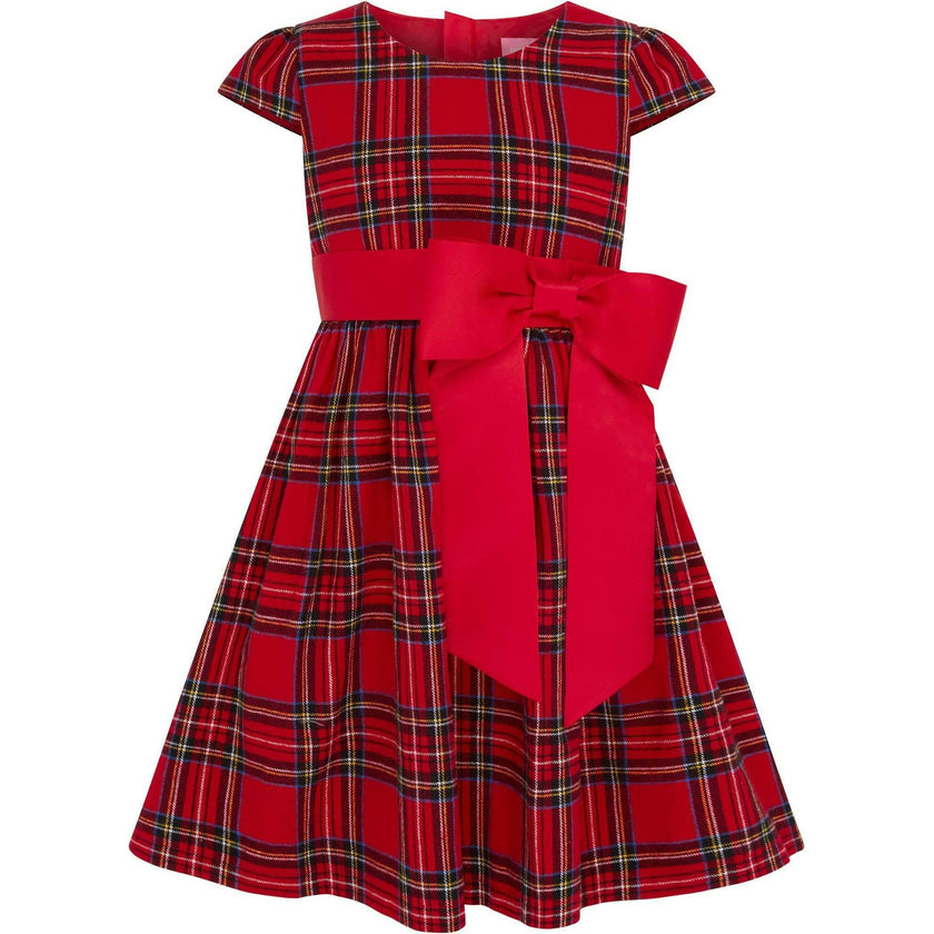 Jessie Plaid & Satin Bow Girls Party Dress