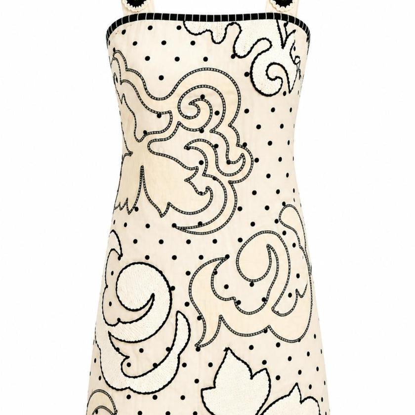 Lills Ivory Noir Dotted Embroidery Mini Dress