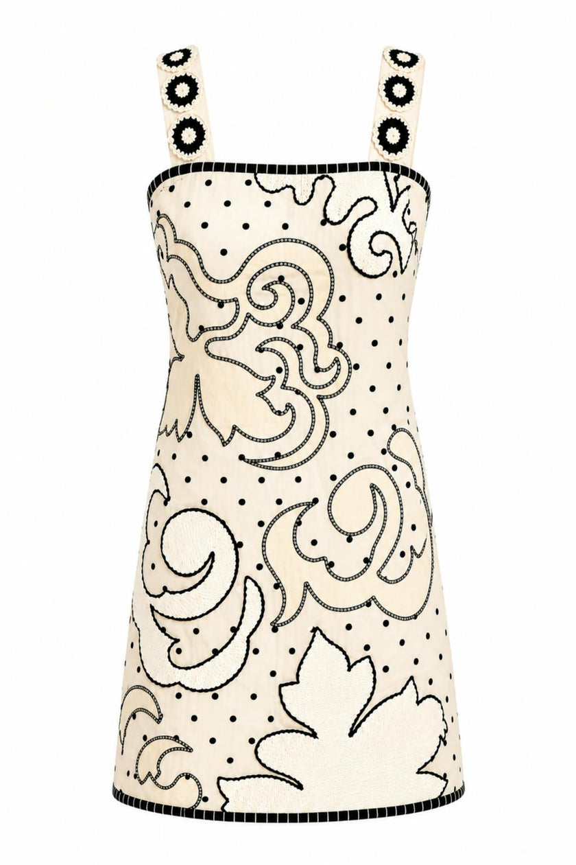 Lills Ivory Noir Dotted Embroidery Mini Dress