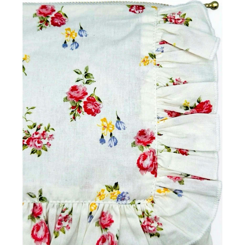 English Rose Posy Timeless Floral Ruffle Zipper Pouch