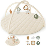 Beautiful Baby Play Gym - Soft Cotton Mat with 6 Cute Toys Creates The Perfect Activity Area for Your Girl/Boy - Stylish Infant Floor Playmat for Playroom
