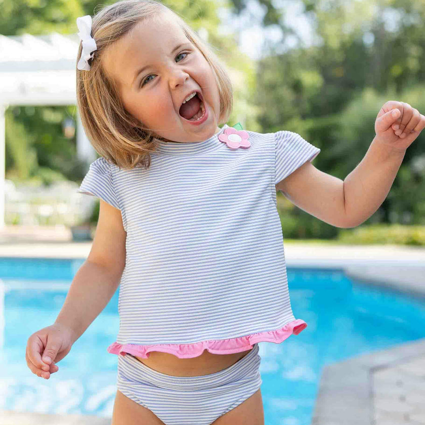 Cap Sleeve Rash Guard Tankini With Flower