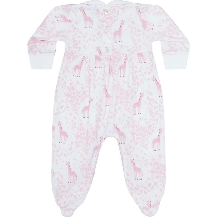 Pink Giraffe Print Smocked Footie