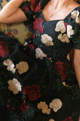 Amora Dress in Obsidian Rose Embroidery