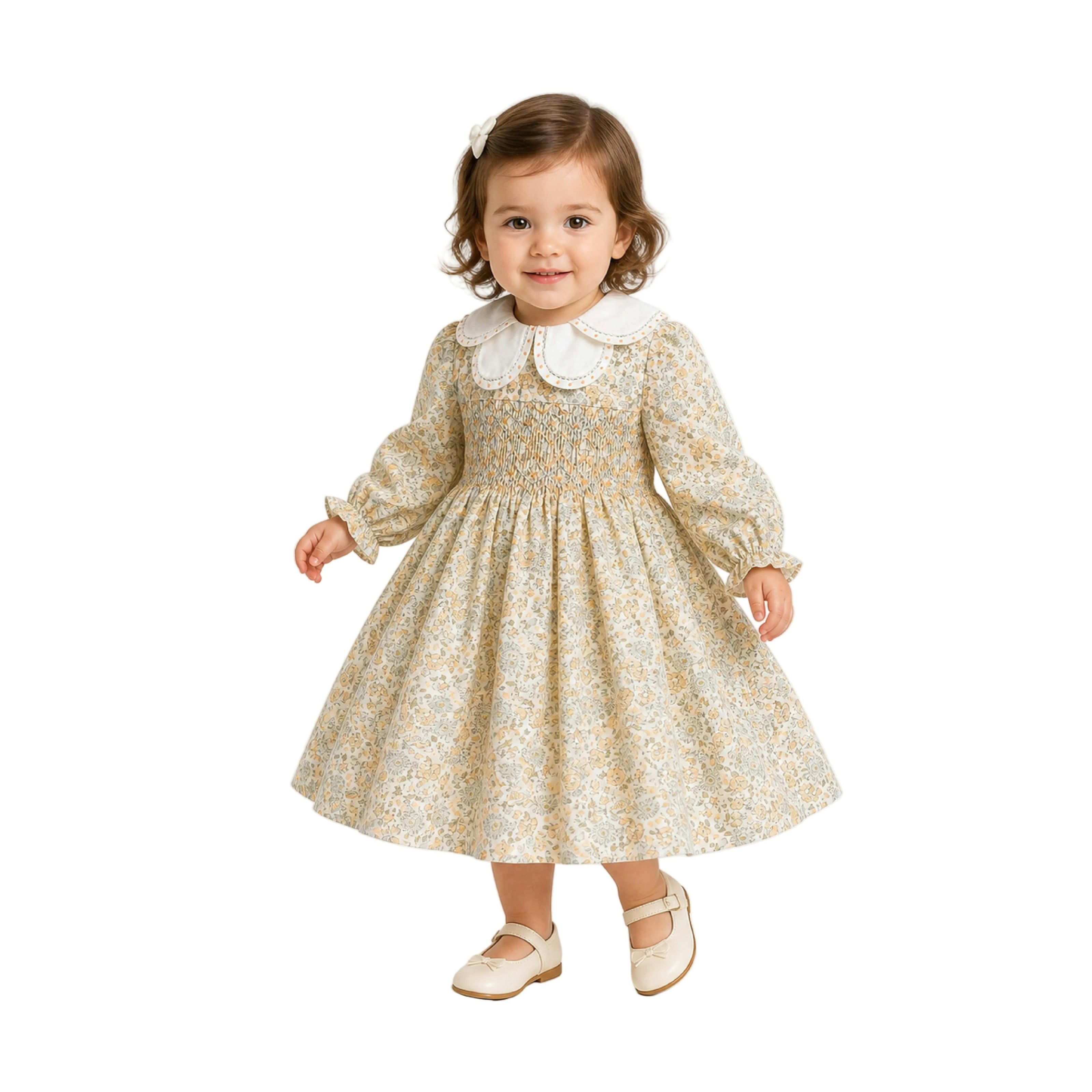 Cream & Cornflower Smocked Dress