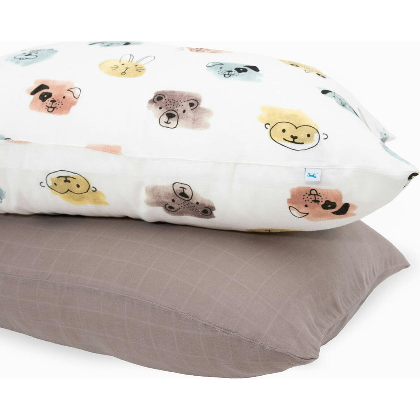 Cotton Muslin Pillowcase 2 Pack - Watercolor Critters
