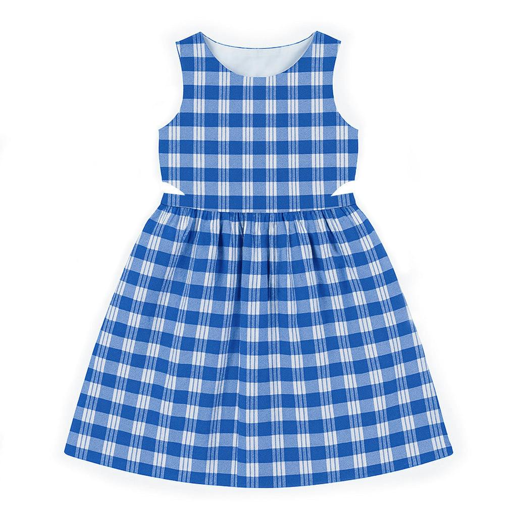 Plaid Seersucker Dress w/ Side Cut-Out