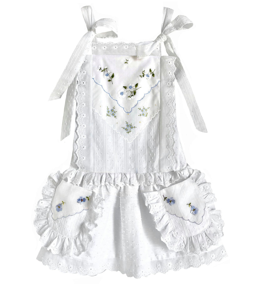 6y Drop-Waist Handkerchief Dress - Pastel Blue Flower Garden