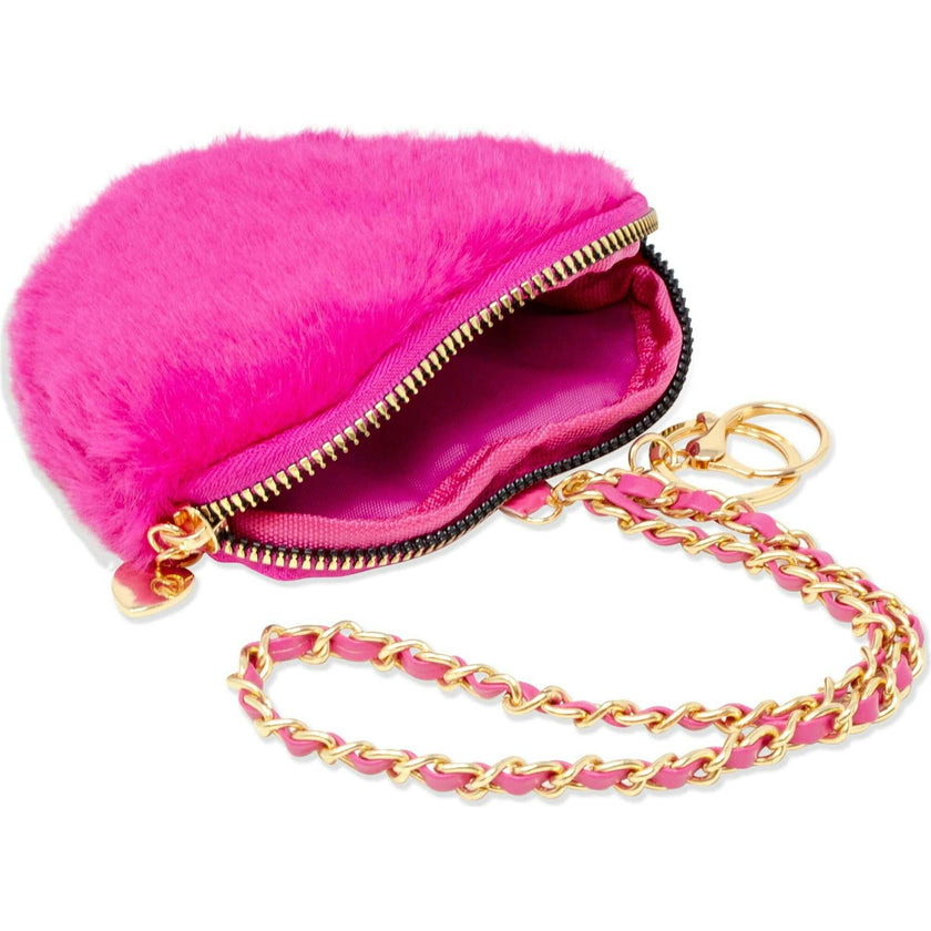 Girl's Fuzzy Heart Wristlet Coin Purse