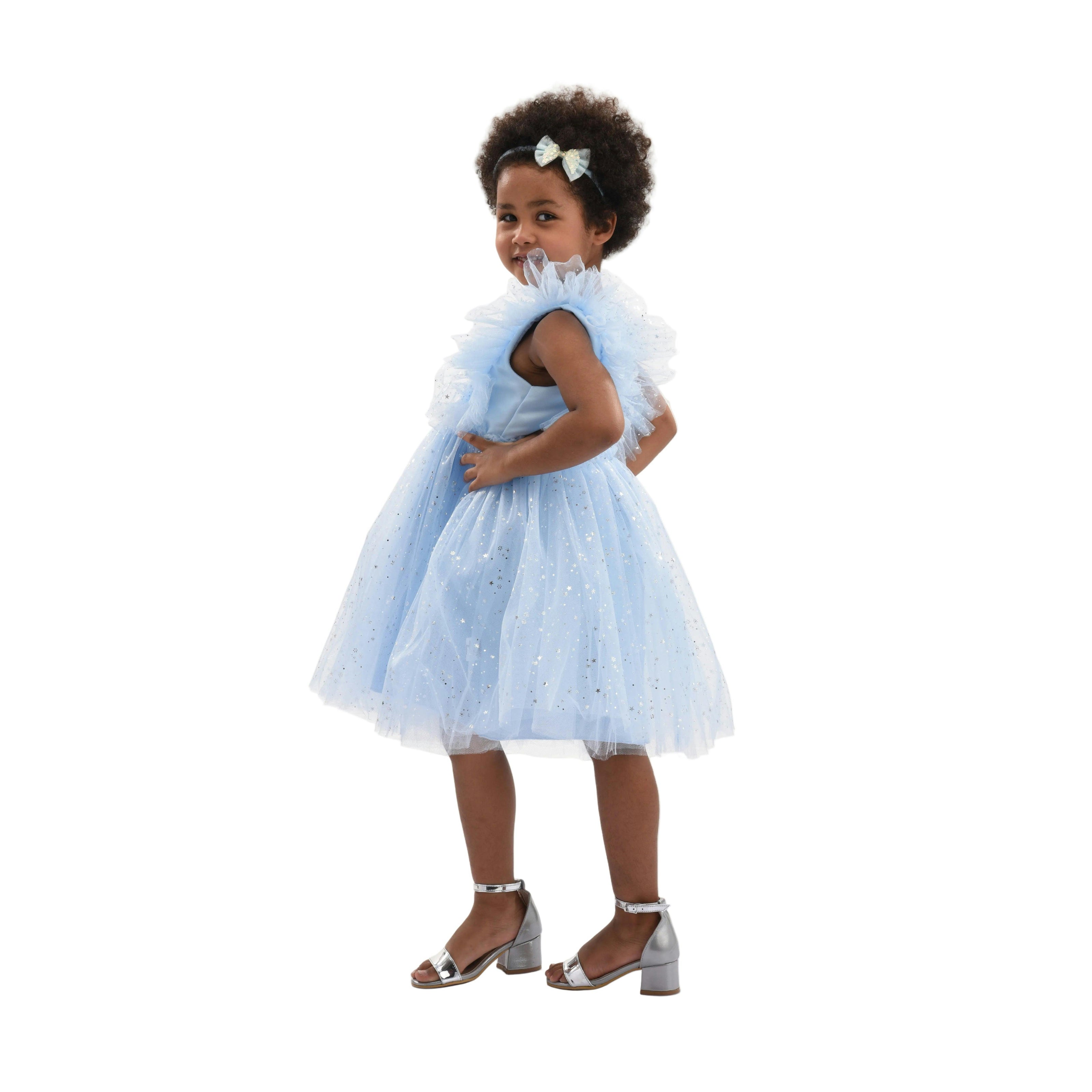 Light Blue Party Dress with Glitter Stars