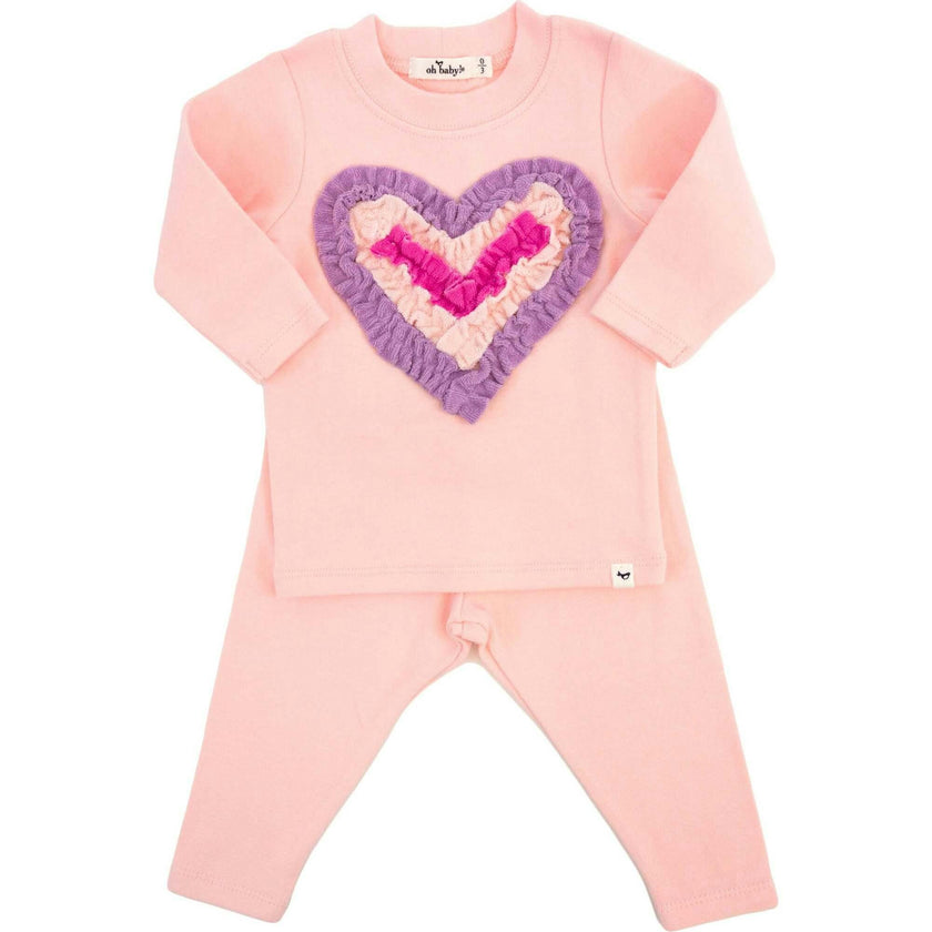 Multi Ruffle Heart Terry Applique Two Piece Set