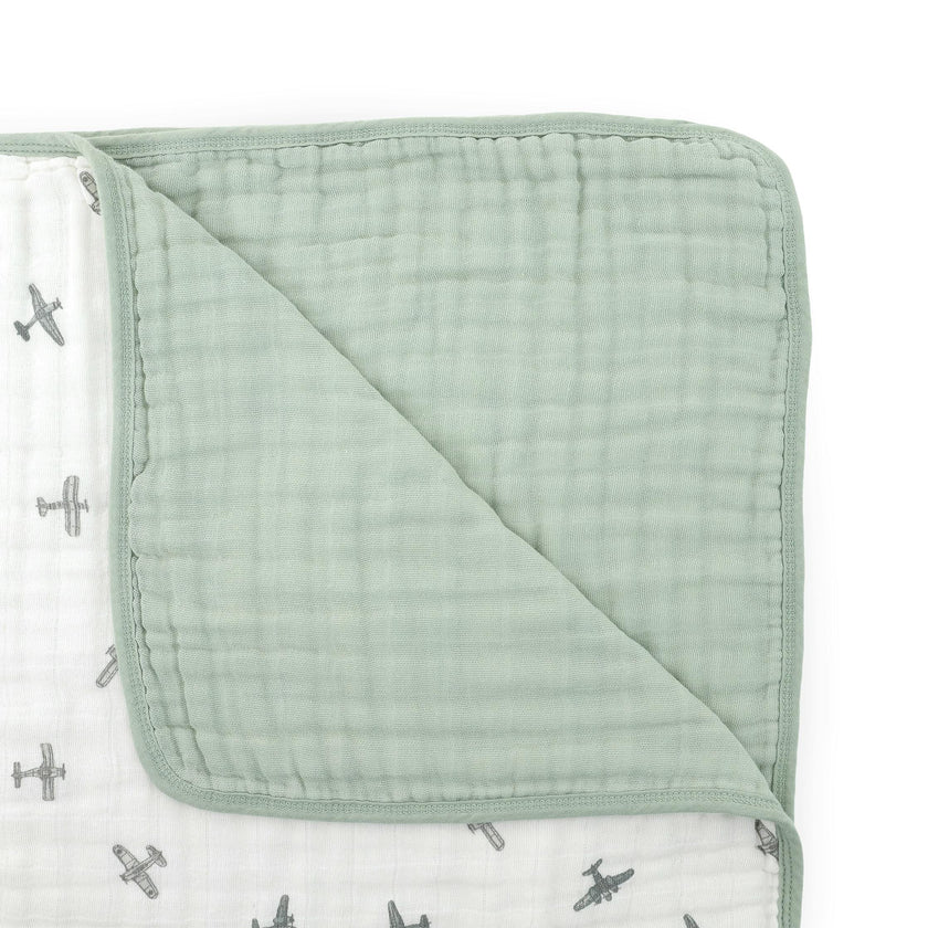 Original Organic Cotton Muslin Quilt - Pewter Planes