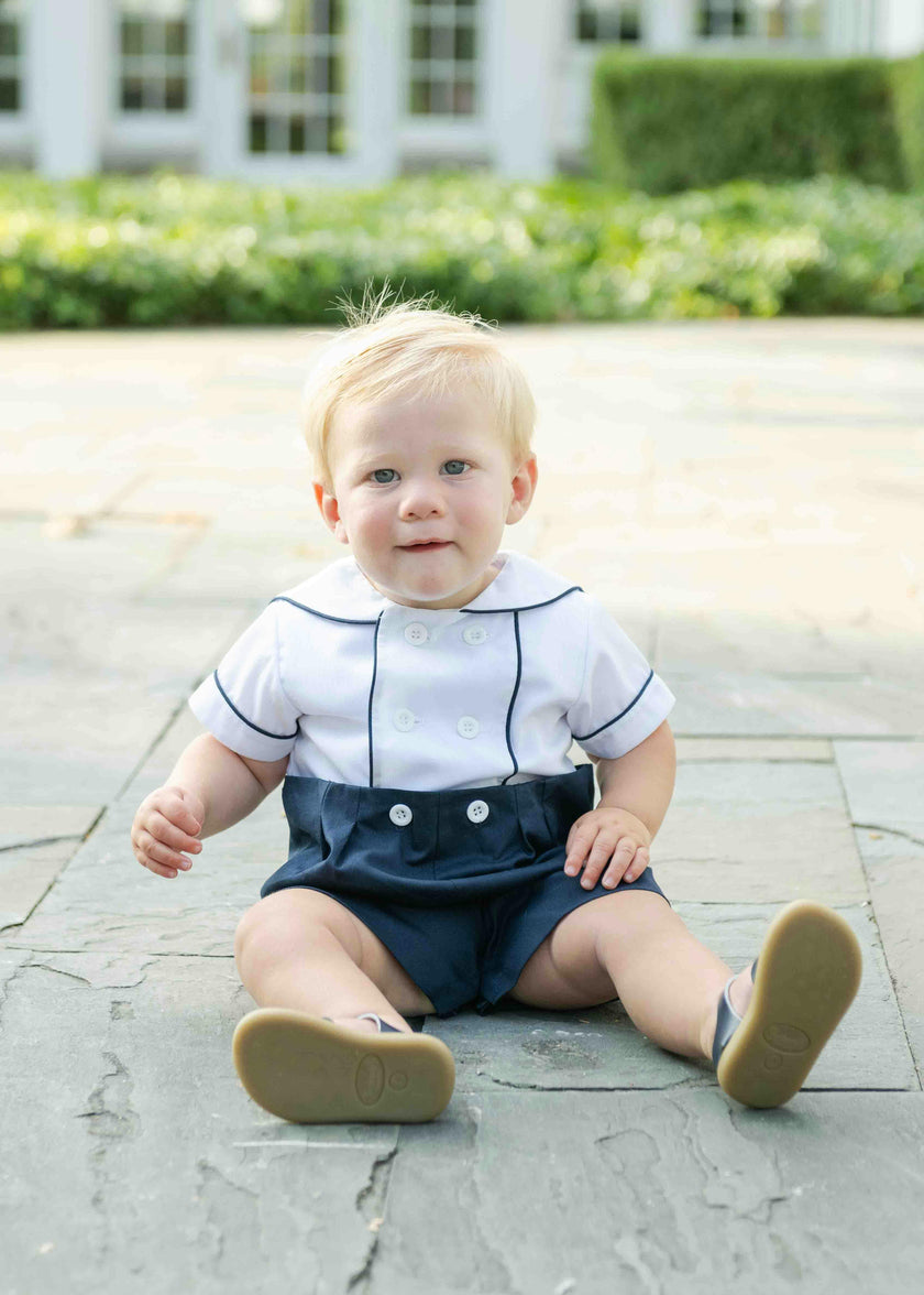 Navy Pique Button on Shortall