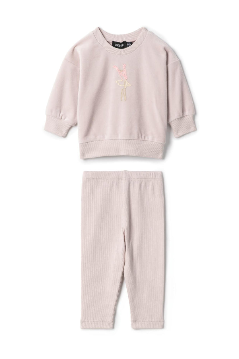 Ballerina Embroidered Top and Elastic Waist Pants Two Piece Set