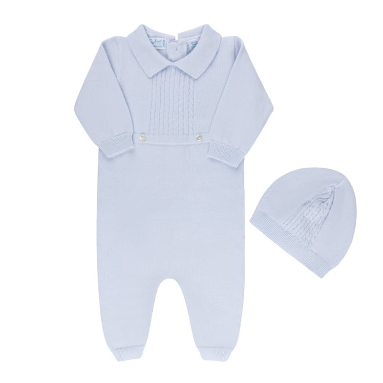Cable Knit Longall with Hat Blue