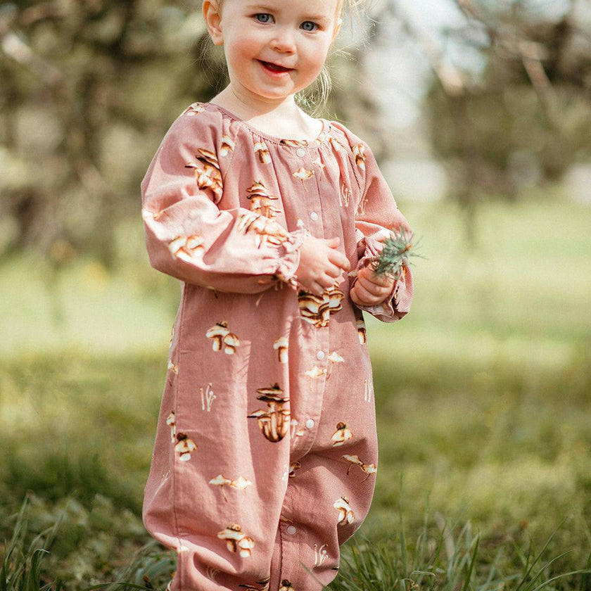 Mushroom Corduroy Ruffle Snap Jumper