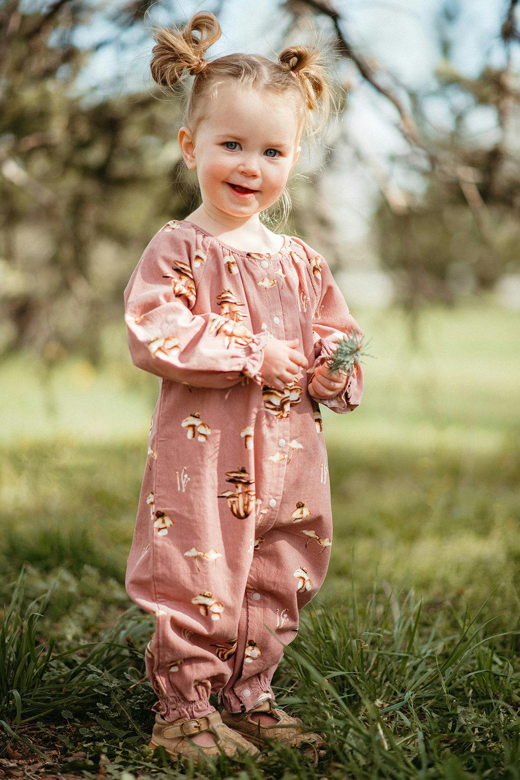 Mushroom Corduroy Ruffle Snap Jumper